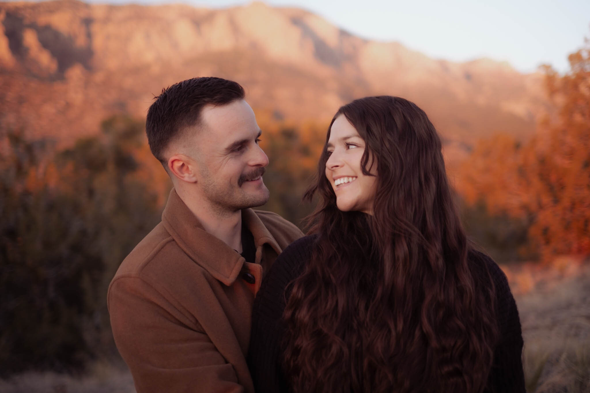 Couple at golden hour in autumn